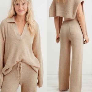 AERIE COZY UP WAFFLE KNIT SWEATER AND PANTS LOUNGE SET M